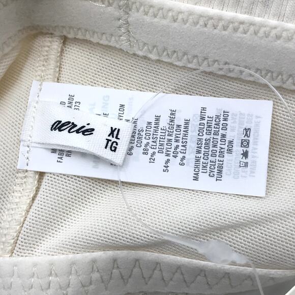 Aerie Rib Eyelash Lace Trim Longline Bralette XL Heather Frost Cream Stretch NWT - Picture 5 of 6